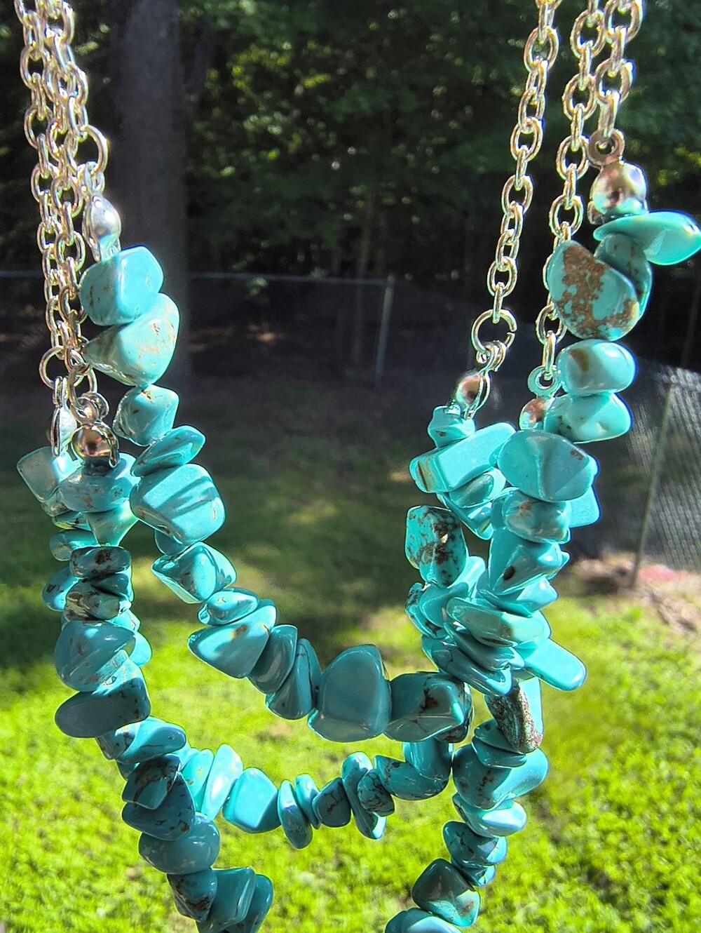Genuine Turquoise Chip Necklace Bracelet Set 15-18 In Southwestern Boho Style